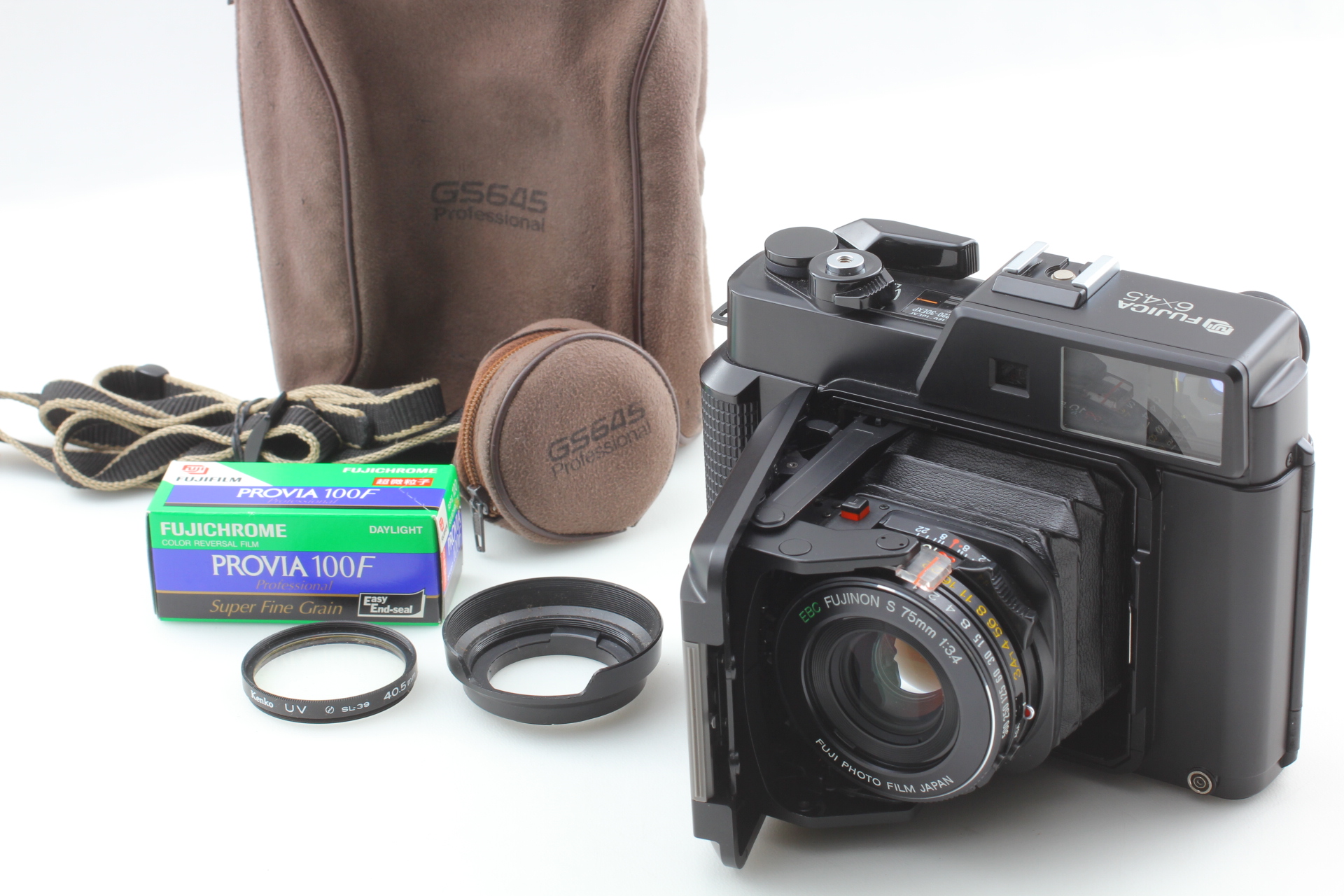 FUJICAフジカ GS645 Pro 75mm f3.4 ケース付き 動作品 w/Hood [MINT Case] Fuji Fujica GS645 Pro 6x4.5 Camera 75mm
