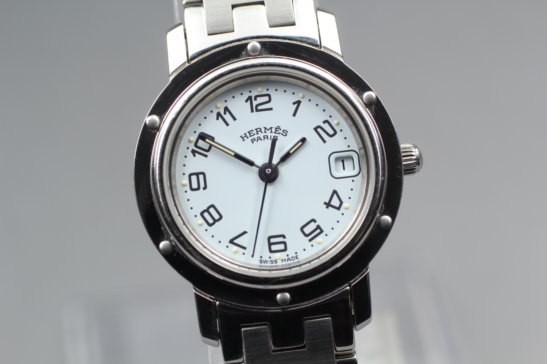w/Box, Paper] HERMES Clipper CL4.210 Light Blue Swiss Made Quartz
