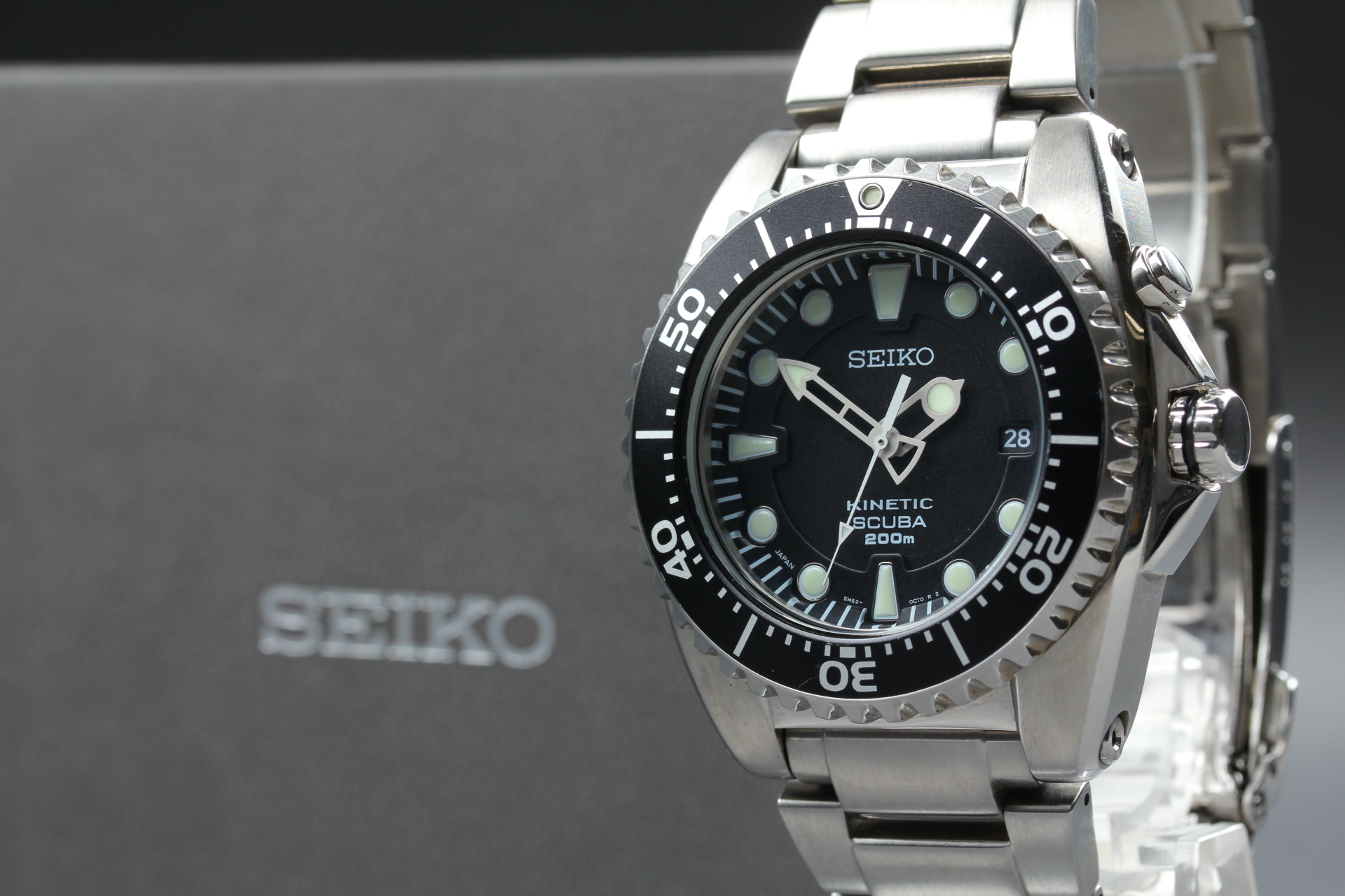 Box ] Seiko Prospex Kinetic SKA371 5M62-0BL0 Black Dial Date 200m